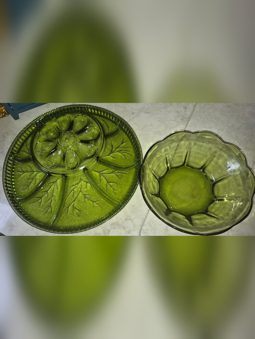 Lot Of 2 Indiana Glass Deviled Egg Plate & Anchor Hocking Glass Chip Bowl